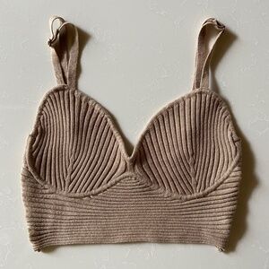 Say What Beige Cropped Rib Knit Tank / Bralette - Size M